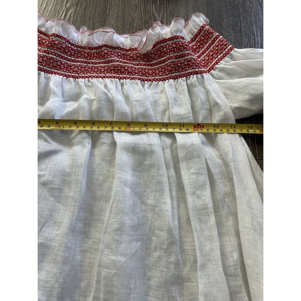 Lisa Marie Fernandez Off Linen Red Embroidered Dress Cottagecore Luxury Farm - Picture 6 of 7